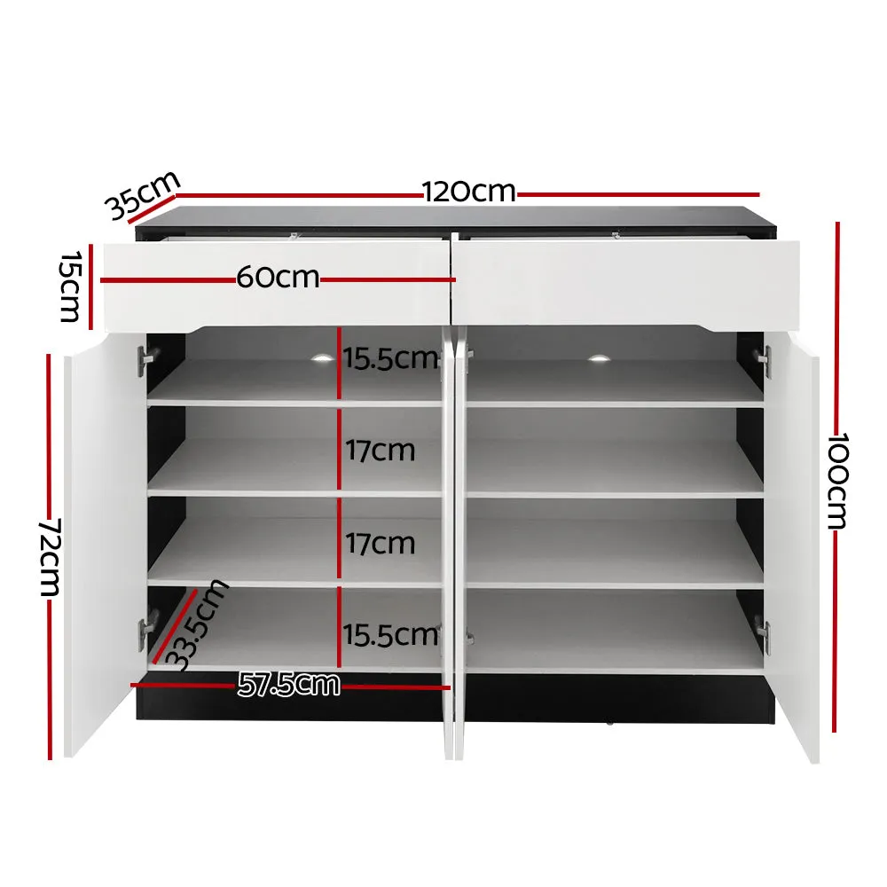 120cm Shoe Cabinet Shoes Storage Rack High Gloss Cupboard Shelf Drawers