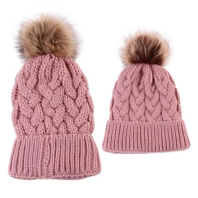 2Pcs Mom and Baby Warm Comfy Knit Hats