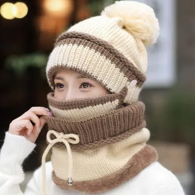 3 Pieces Thick Casual Warm Knitted Winter Beanie