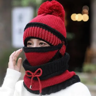 3 Pieces Thick Casual Warm Knitted Winter Beanie