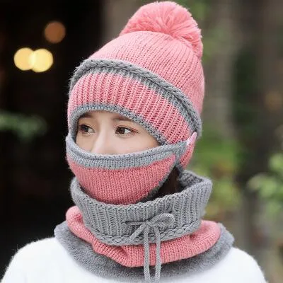 3 Pieces Thick Casual Warm Knitted Winter Beanie