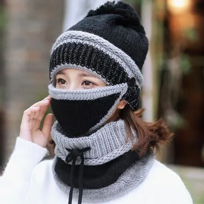 3 Pieces Thick Casual Warm Knitted Winter Beanie