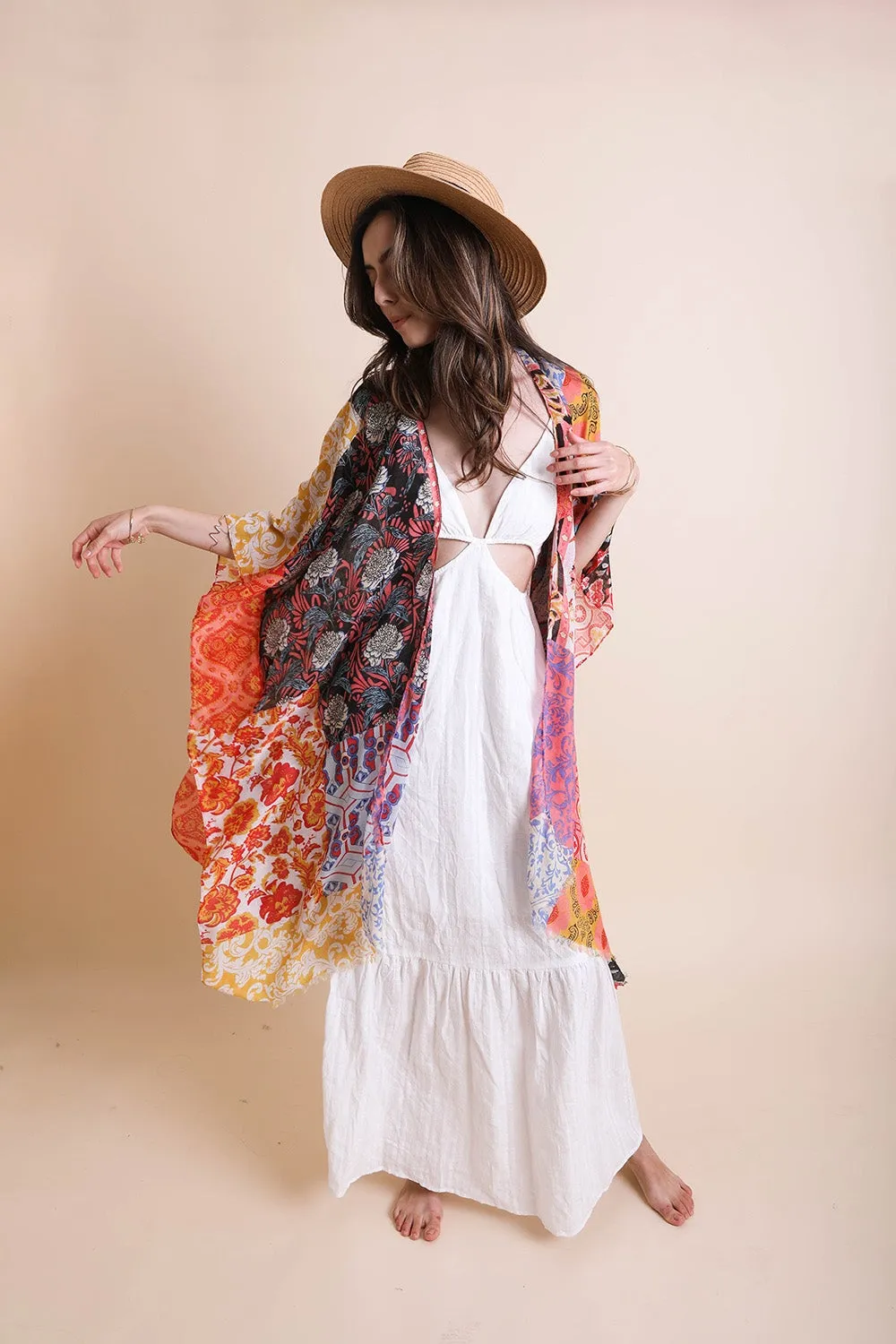 ADELAIDE PATCHWORK PRINTED LIGHTWEIGHT KIMONO