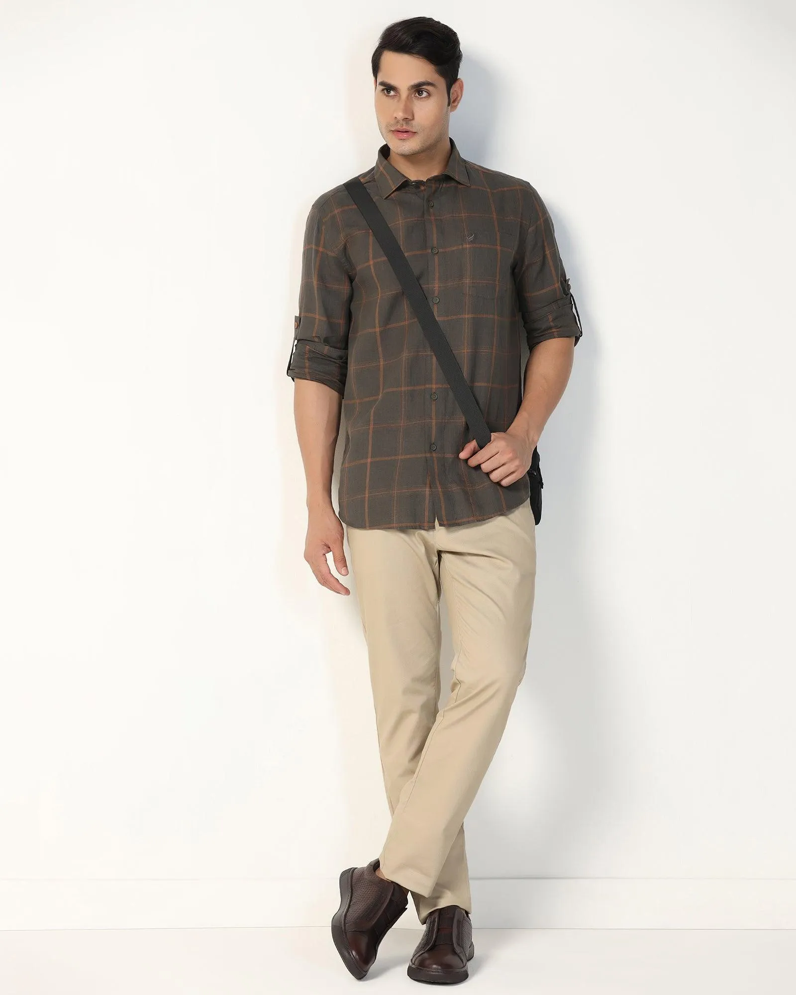 Casual Olive Check Shirt - Kazo