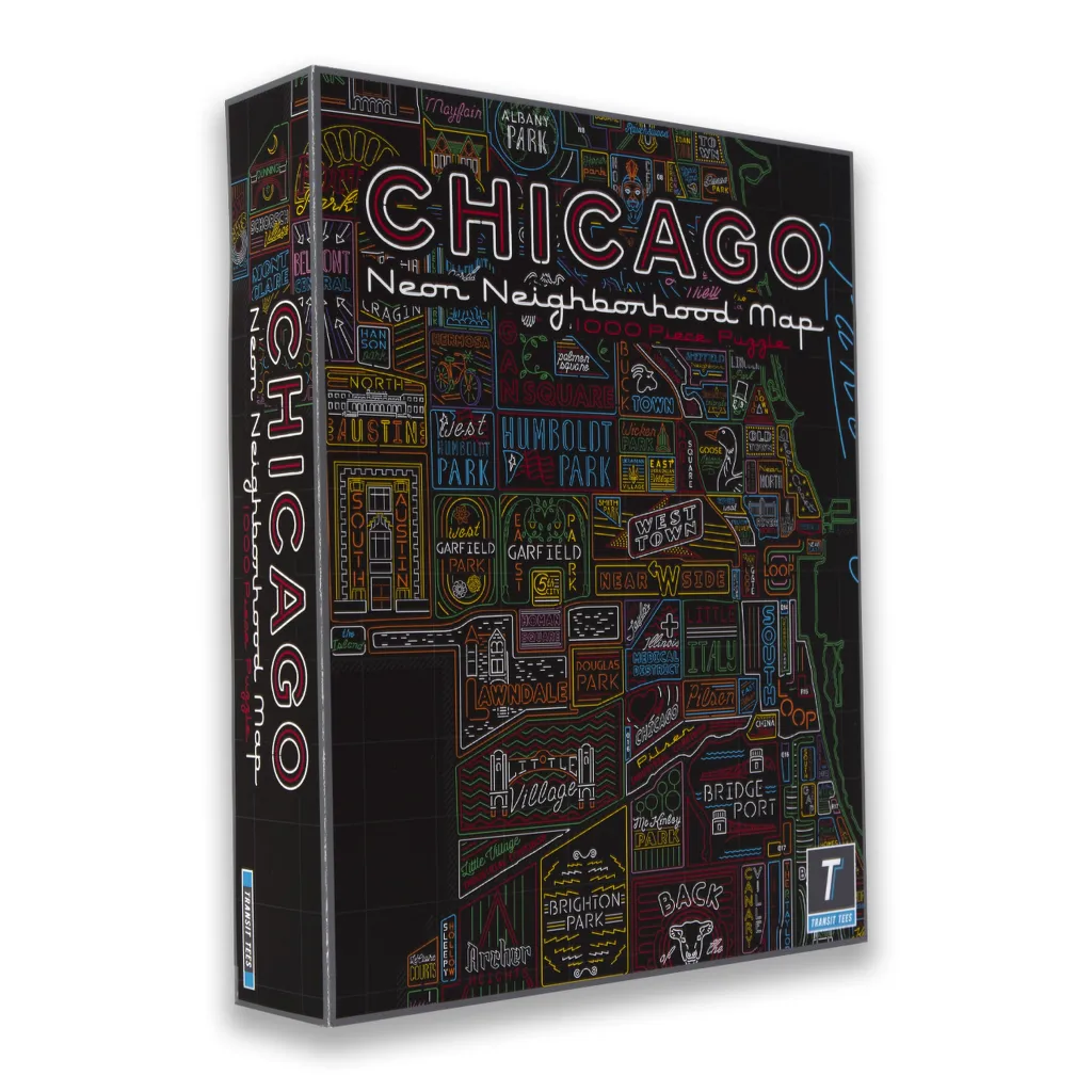 Chicago Neighborhood Neon Map 1000 Piece Jigsaw Puzzle