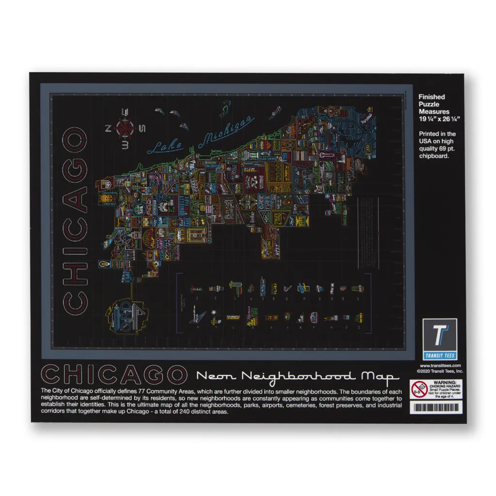 Chicago Neighborhood Neon Map 1000 Piece Jigsaw Puzzle