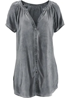 Cold-dyed organic cotton blouse with short sleeves Bpc Bonprix Collection grey