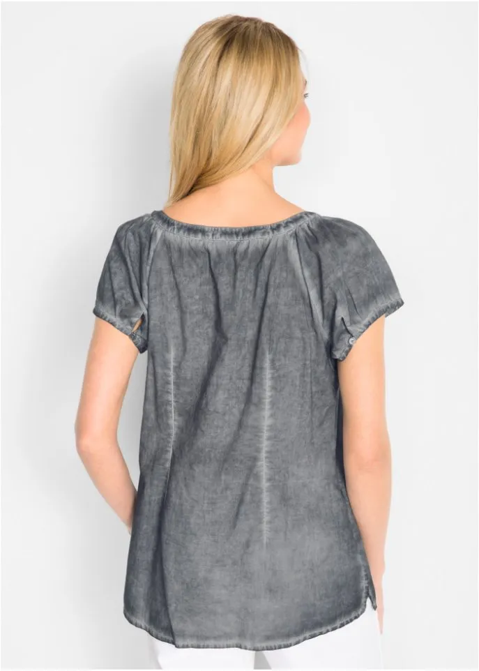 Cold-dyed organic cotton blouse with short sleeves Bpc Bonprix Collection grey