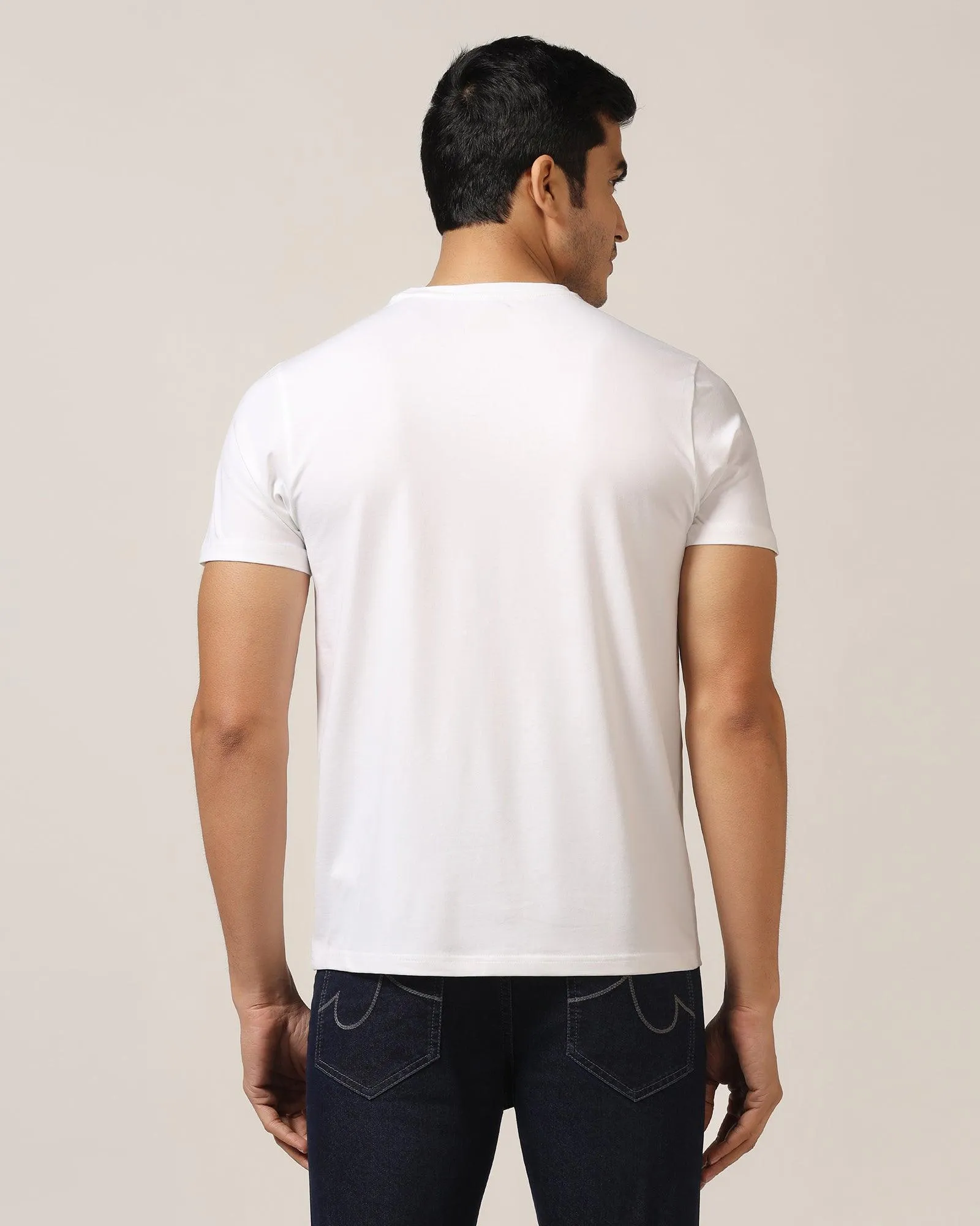 Crew Neck White Solid T-Shirt - Mambo