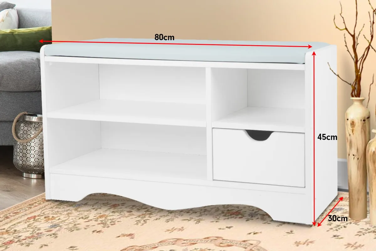 Cushioned Shoe Rack Bench With Storage Drawers, White