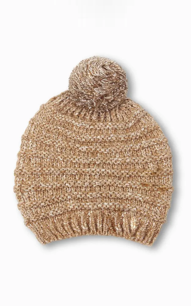 EAH9515 Stripe Pattern Knit Pompom Beanie Hat