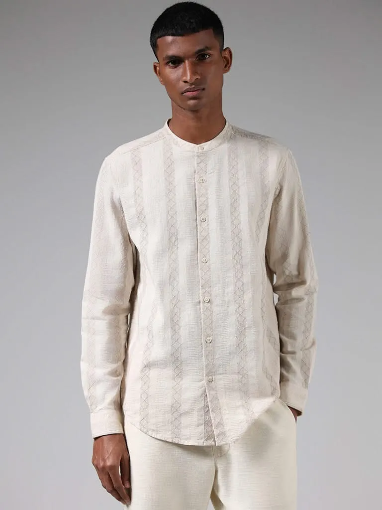 ETA Off White Thread Embroidered Cotton Resort-Fit Shirt