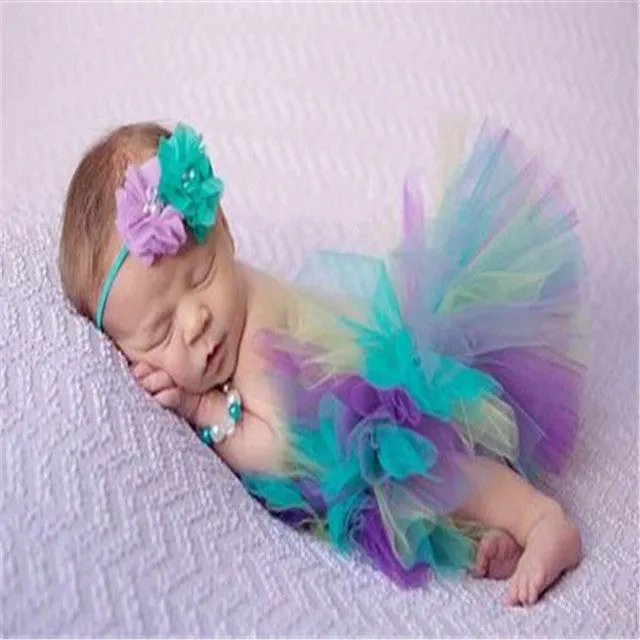 Free Shipping Newborn Photography Props Infant Costume Outfit Princess Skirt Handmade Crochet Beaded Cap Headband Baby Girl Dres