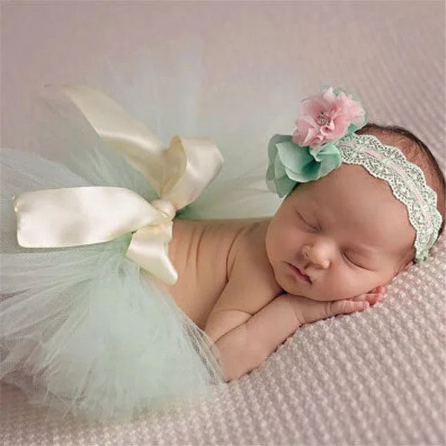 Free Shipping Newborn Photography Props Infant Costume Outfit Princess Skirt Handmade Crochet Beaded Cap Headband Baby Girl Dres