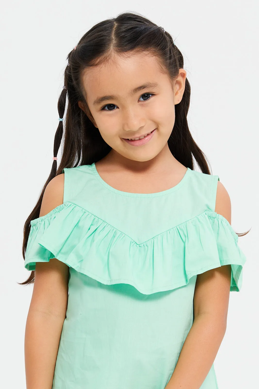 Girls Green Cold Shoulder Top