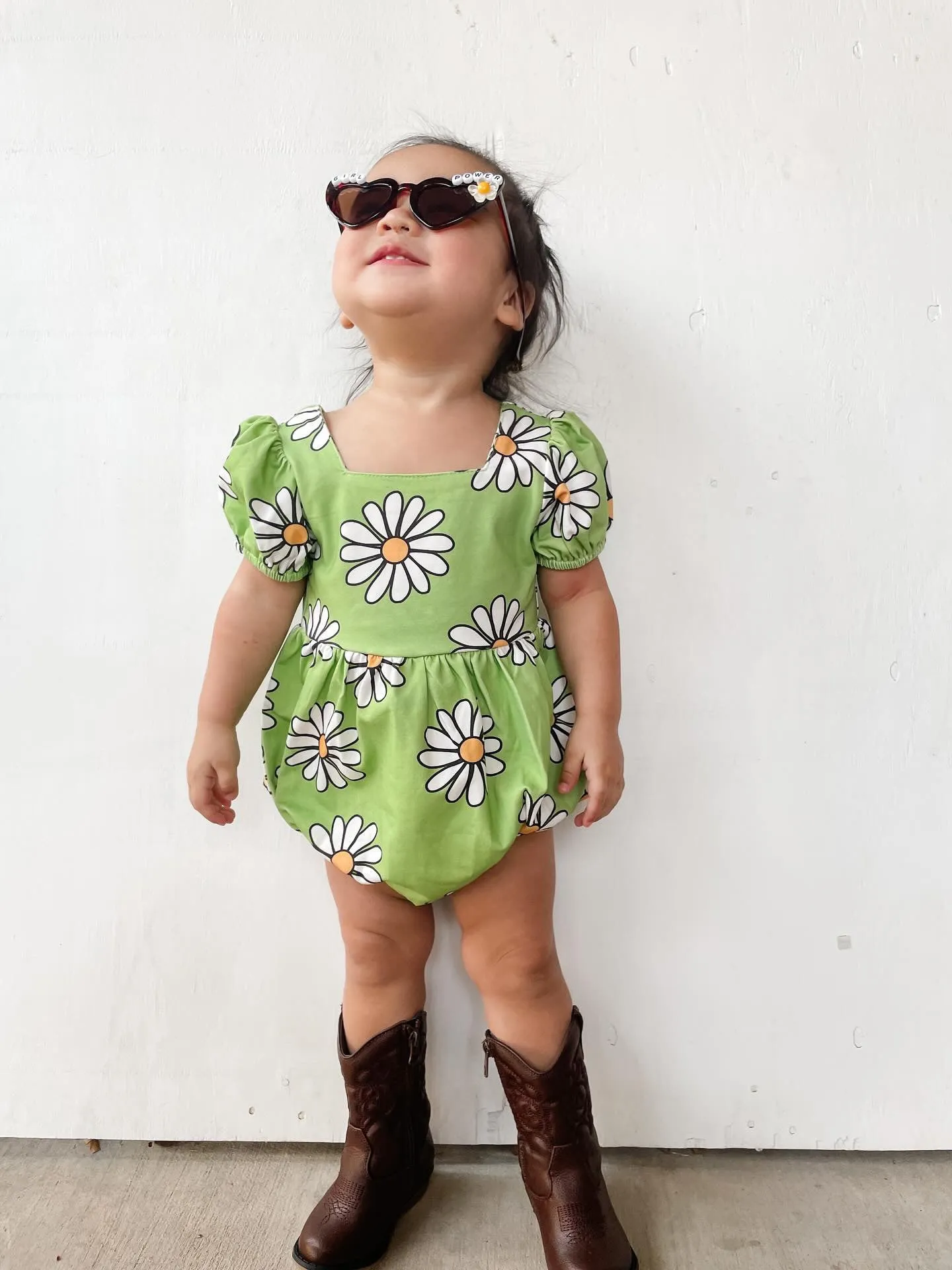 Green Daisy Baby Girl Romper