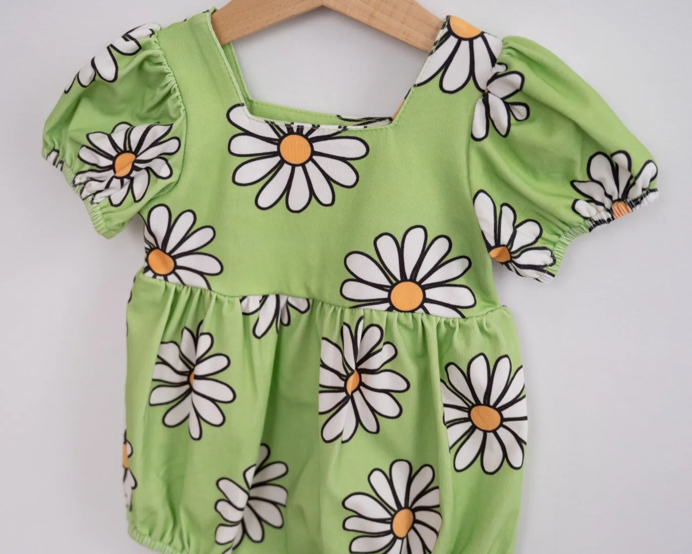 Green Daisy Baby Girl Romper