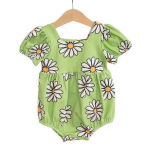 Green Daisy Baby Girl Romper