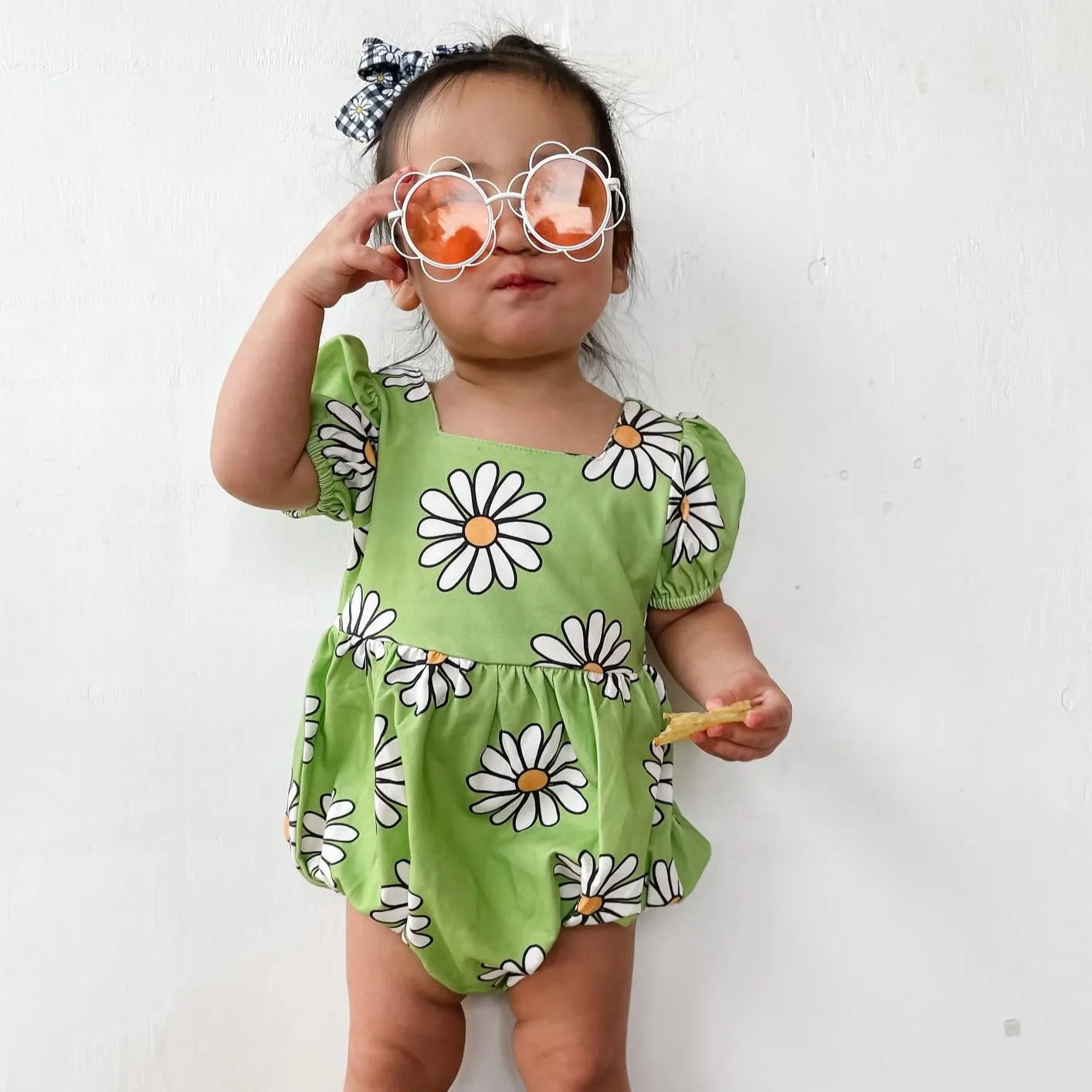 Green Daisy Baby Girl Romper