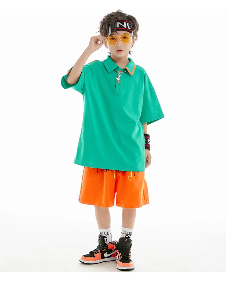 HH0371 Hip Hop -Street Dance Costume -Short Sleeves Tops - Pants-Performance Stage Wear HH0371