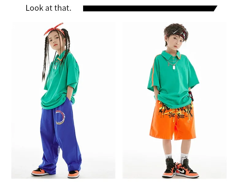 HH0371 Hip Hop -Street Dance Costume -Short Sleeves Tops - Pants-Performance Stage Wear HH0371