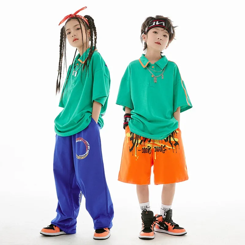 HH0371 Hip Hop -Street Dance Costume -Short Sleeves Tops - Pants-Performance Stage Wear HH0371