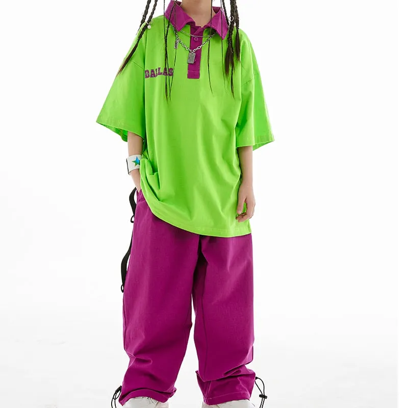 HH0371 Hip Hop -Street Dance Costume -Short Sleeves Tops - Pants-Performance Stage Wear HH0371