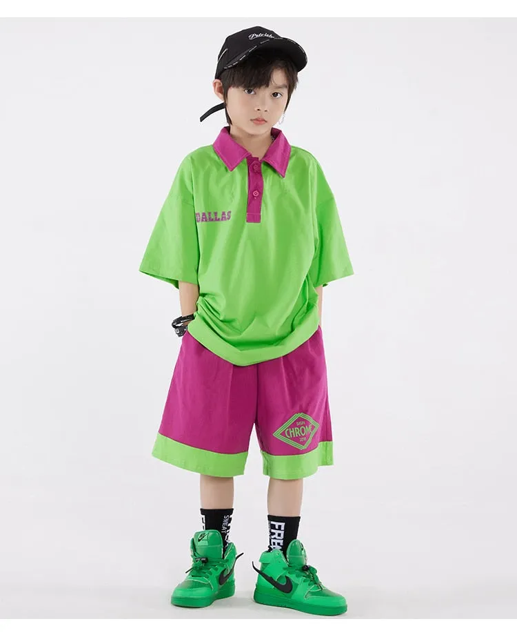 HH0371 Hip Hop -Street Dance Costume -Short Sleeves Tops - Pants-Performance Stage Wear HH0371