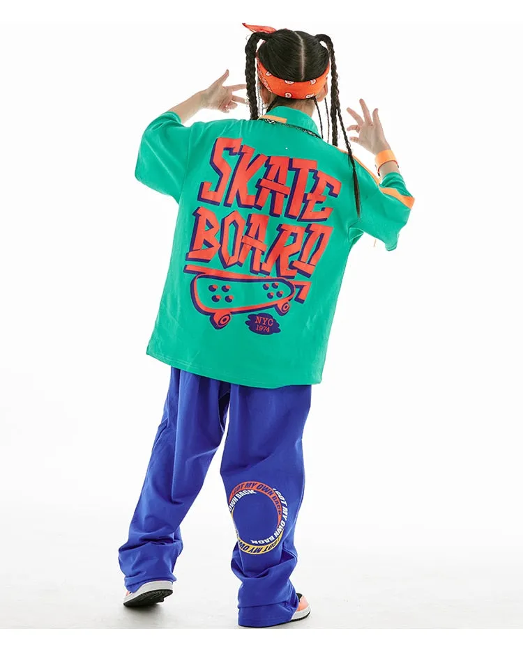 HH0371 Hip Hop -Street Dance Costume -Short Sleeves Tops - Pants-Performance Stage Wear HH0371