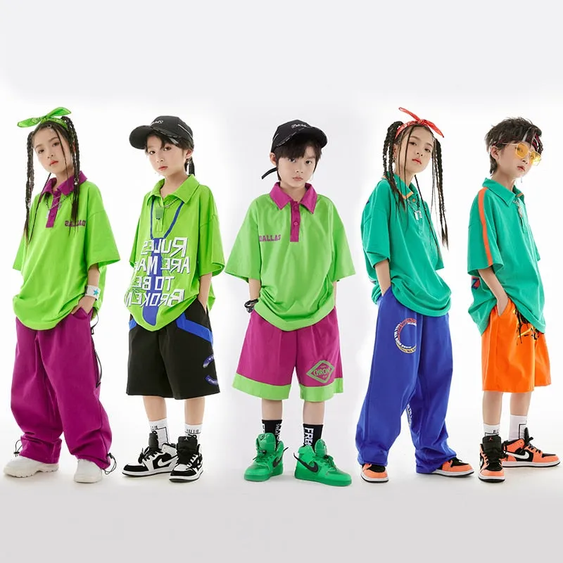 HH0371 Hip Hop -Street Dance Costume -Short Sleeves Tops - Pants-Performance Stage Wear HH0371