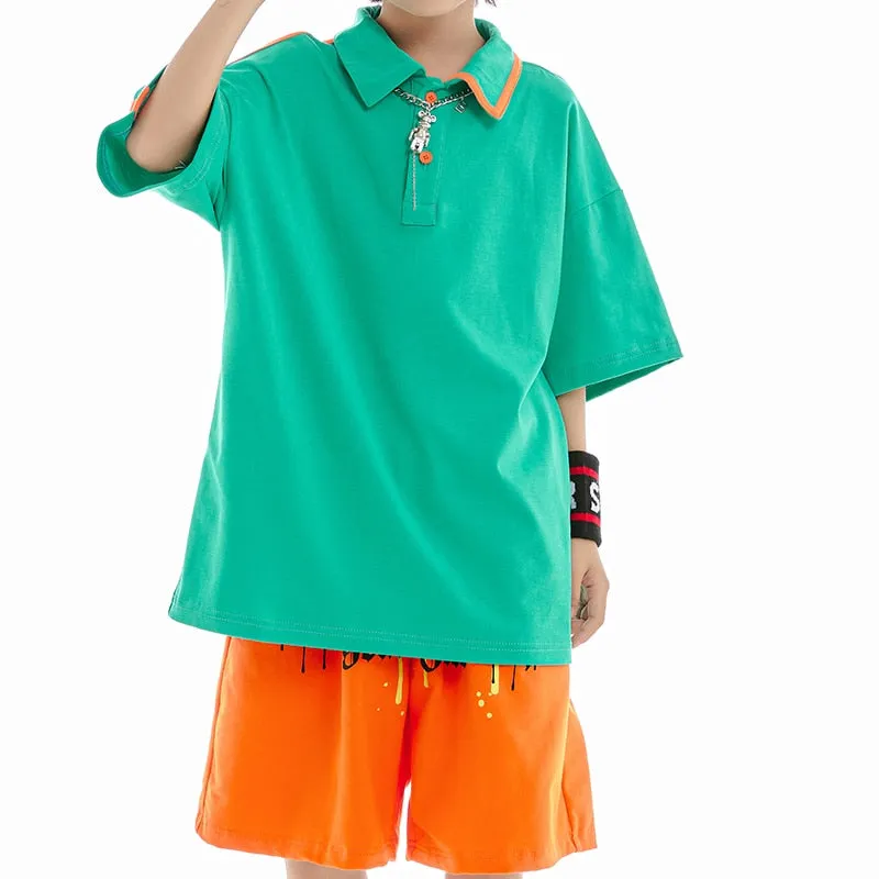 HH0371 Hip Hop -Street Dance Costume -Short Sleeves Tops - Pants-Performance Stage Wear HH0371