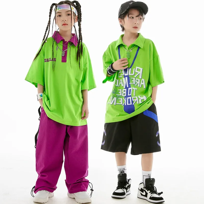 HH0371 Hip Hop -Street Dance Costume -Short Sleeves Tops - Pants-Performance Stage Wear HH0371