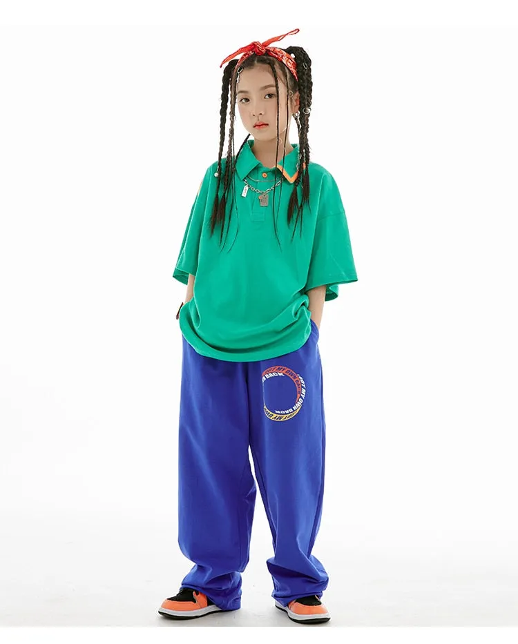 HH0371 Hip Hop -Street Dance Costume -Short Sleeves Tops - Pants-Performance Stage Wear HH0371