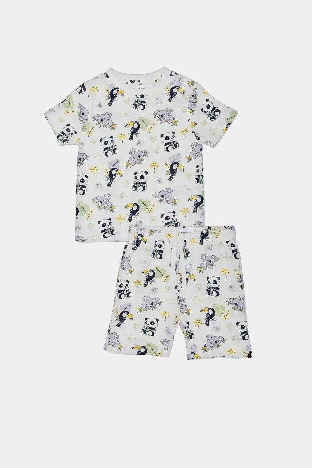 Infant Boys Ivory And Yellow Printed Pyjama Set (4 Piece)