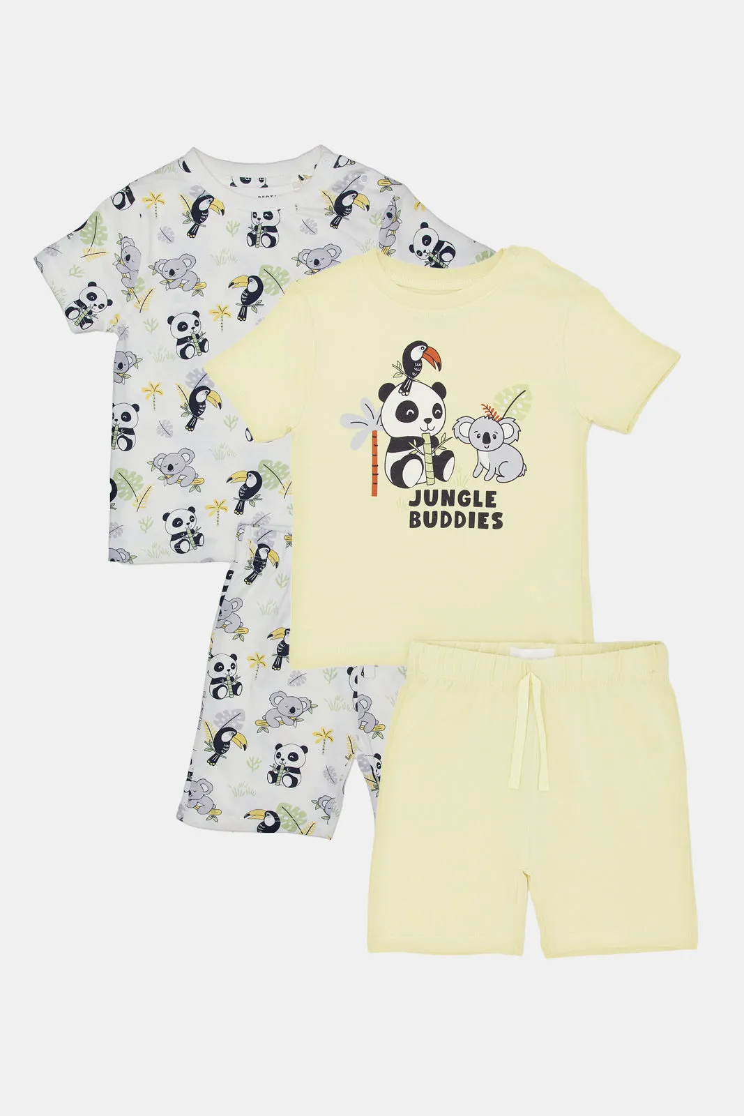 Infant Boys Ivory And Yellow Printed Pyjama Set (4 Piece)