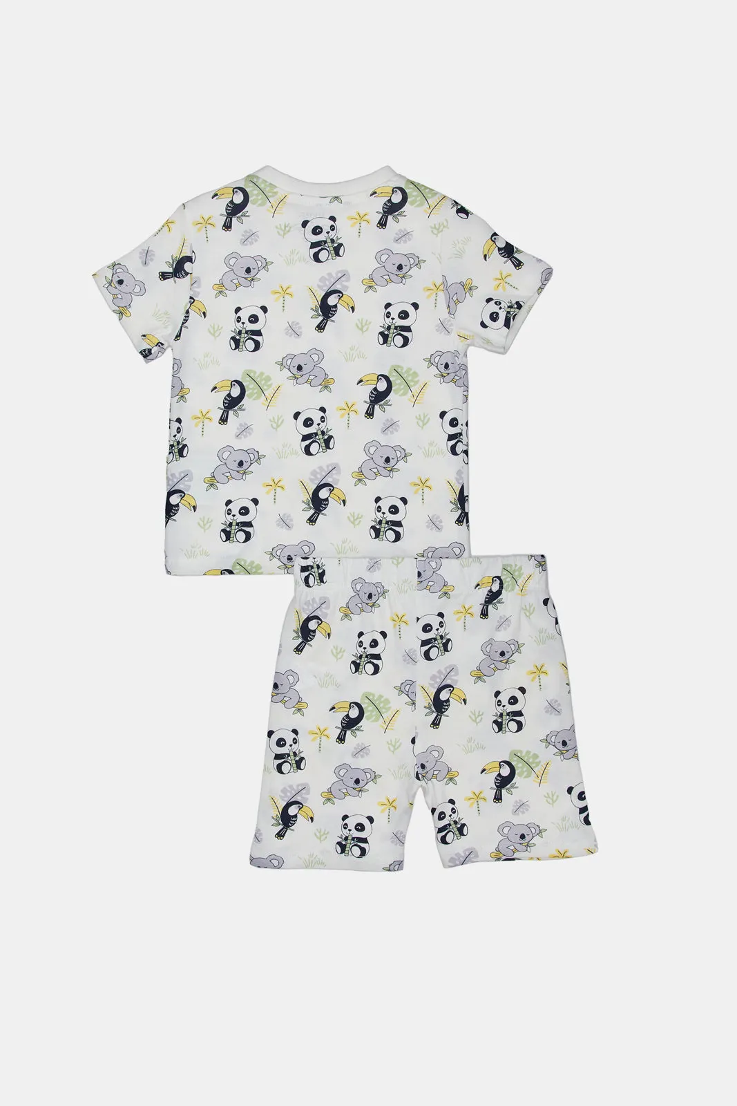 Infant Boys Ivory And Yellow Printed Pyjama Set (4 Piece)