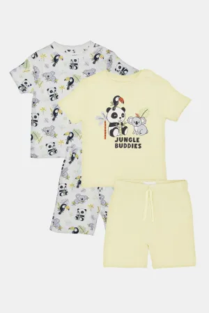 Infant Boys Ivory And Yellow Printed Pyjama Set (4 Piece)