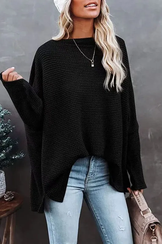 It's Time To Go Waffle Knit Top Black