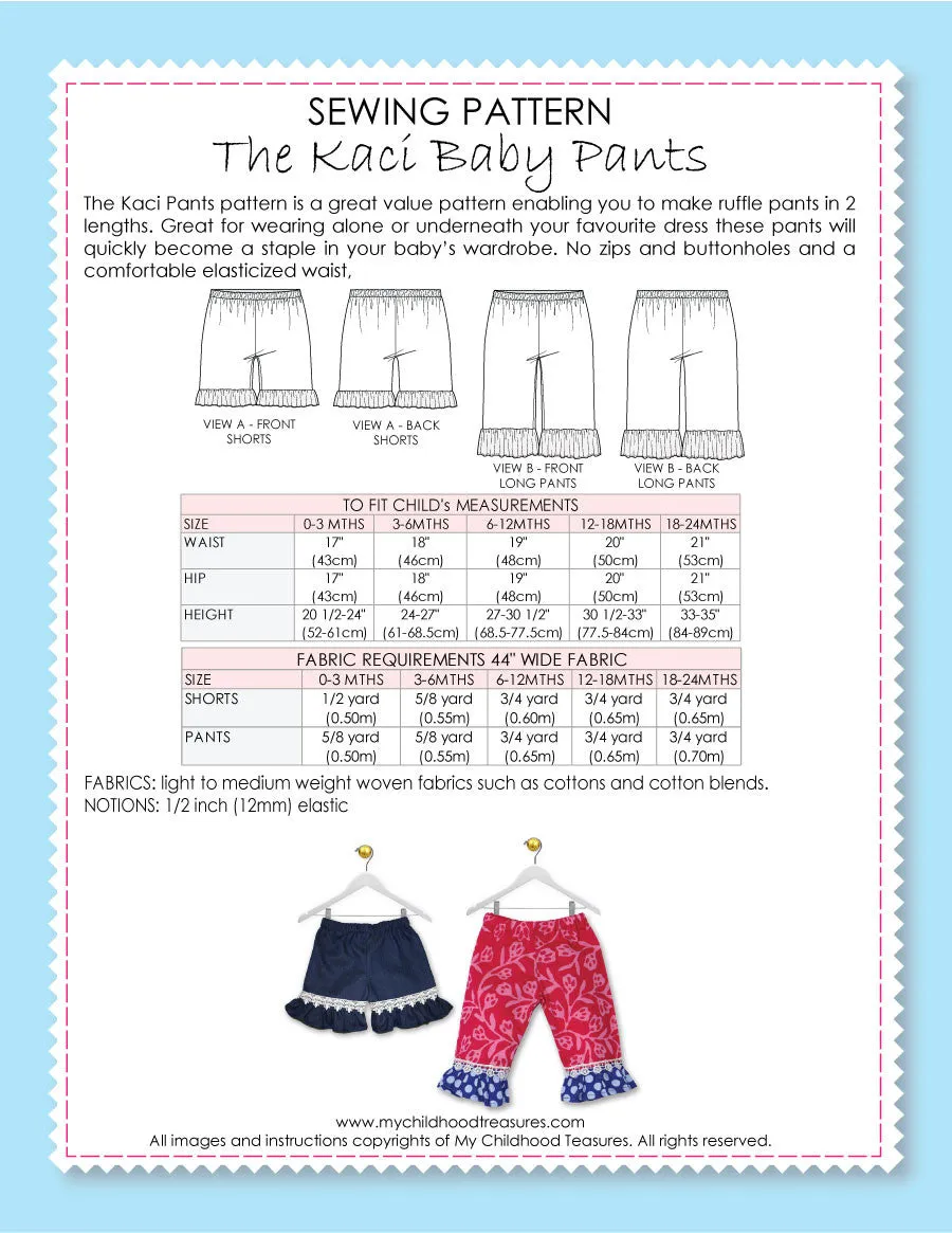 KACI - BABY Ruffle Pants Pattern  (0-24 Months)