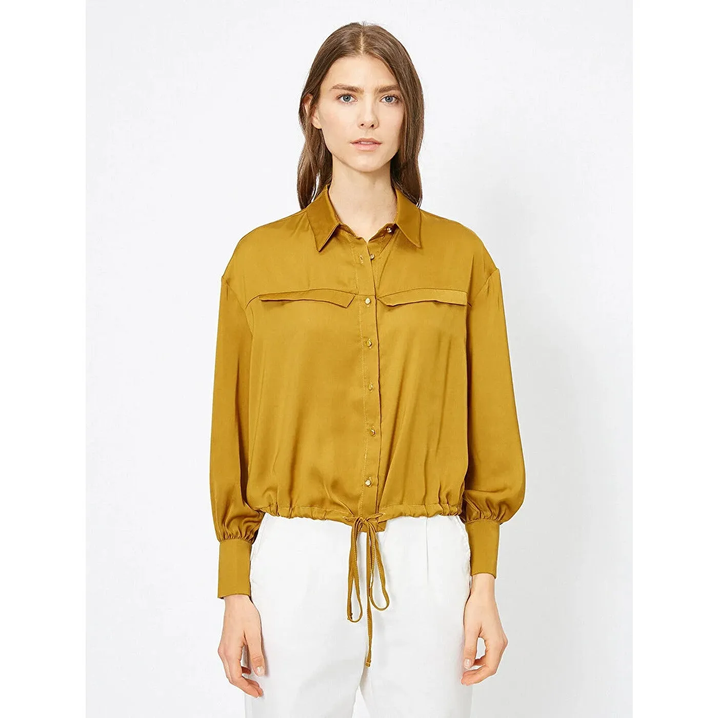 Khaki Women Tie Waist Shirt