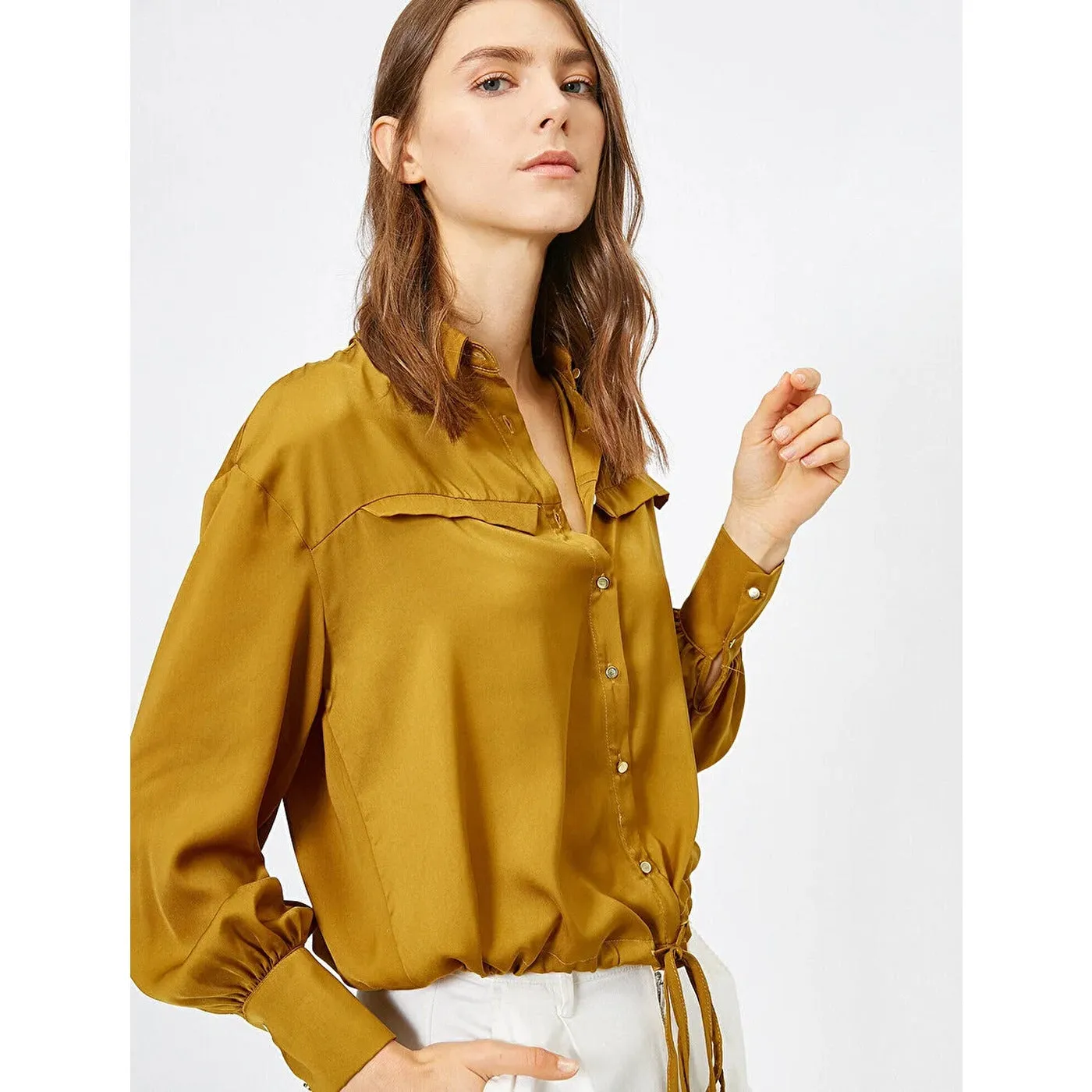 Khaki Women Tie Waist Shirt