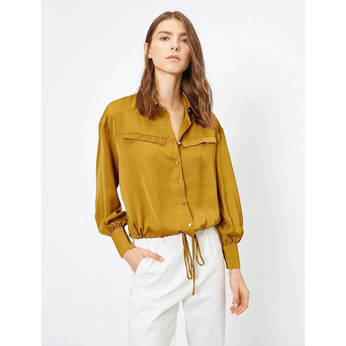 Khaki Women Tie Waist Shirt