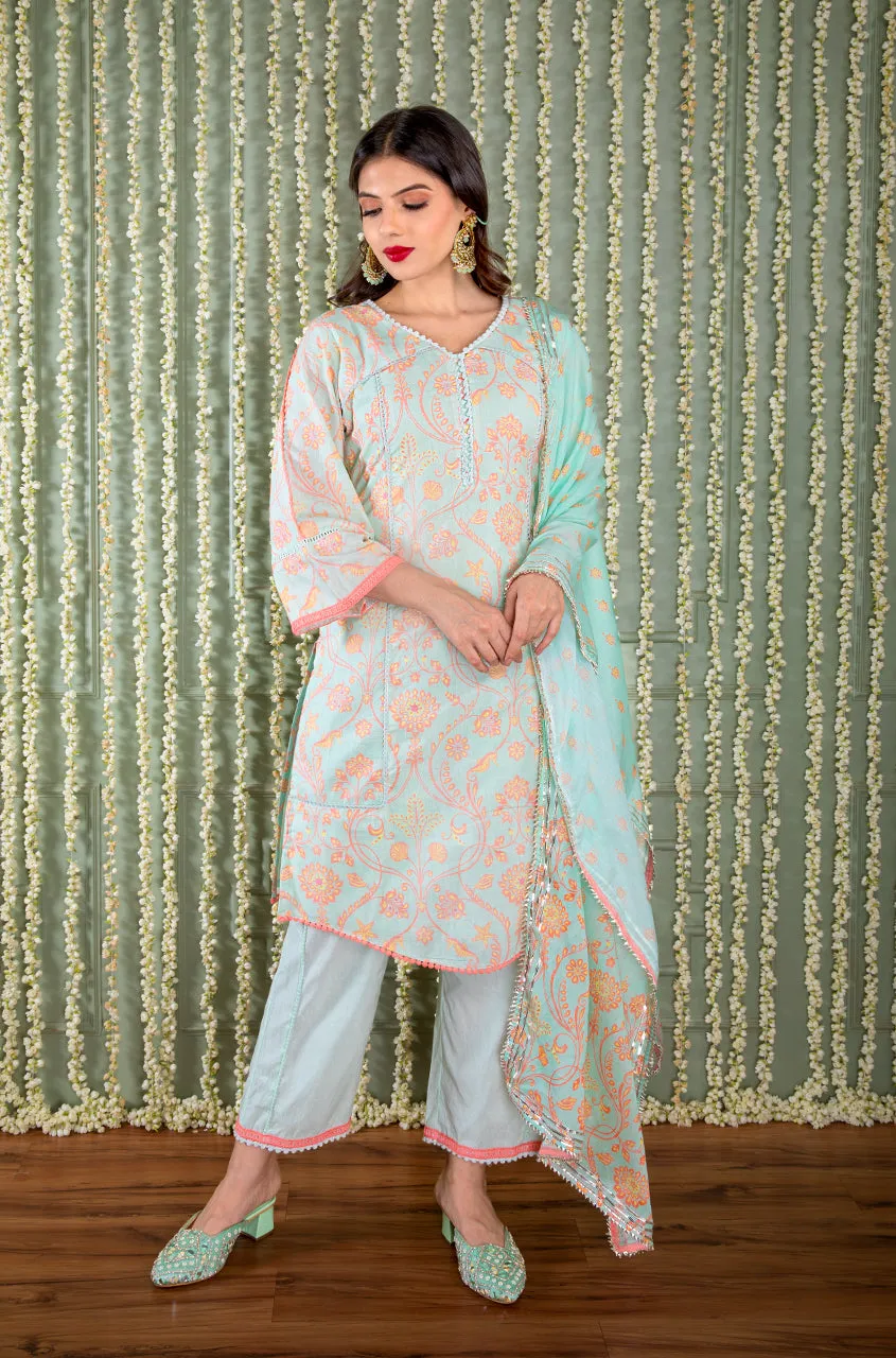 KHWAAB - Tea Green Three Piece Suit Set