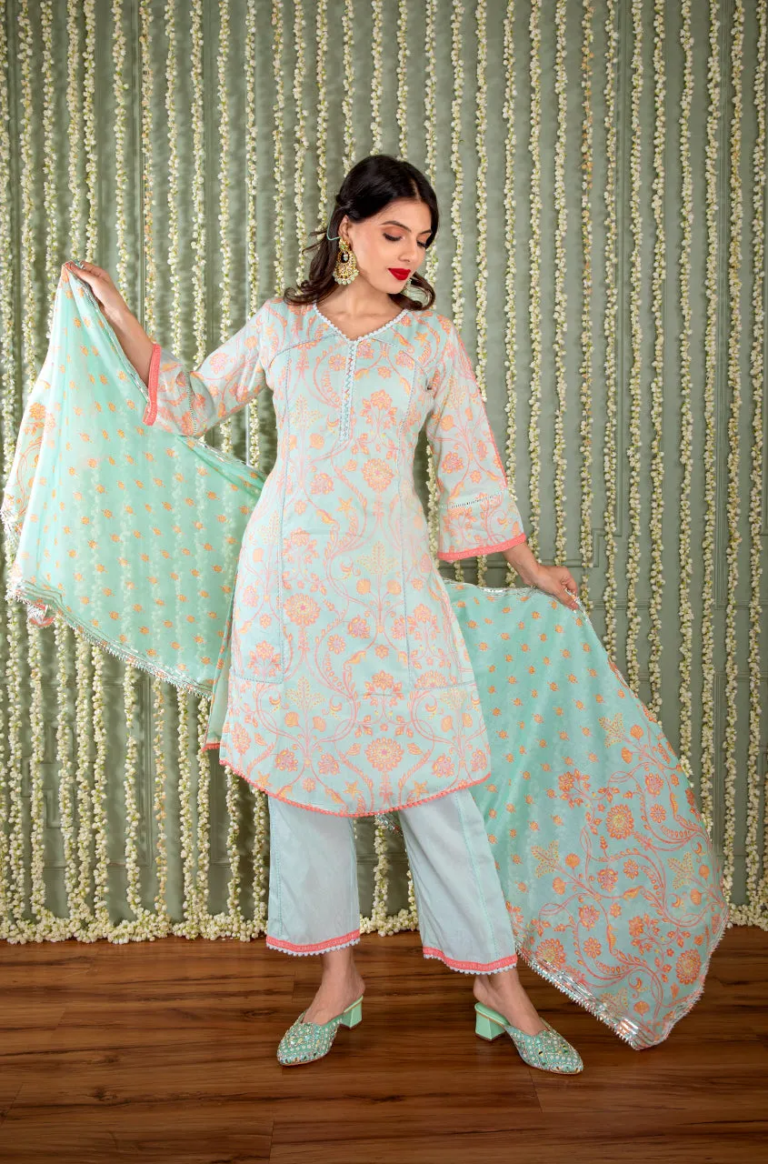 KHWAAB - Tea Green Three Piece Suit Set