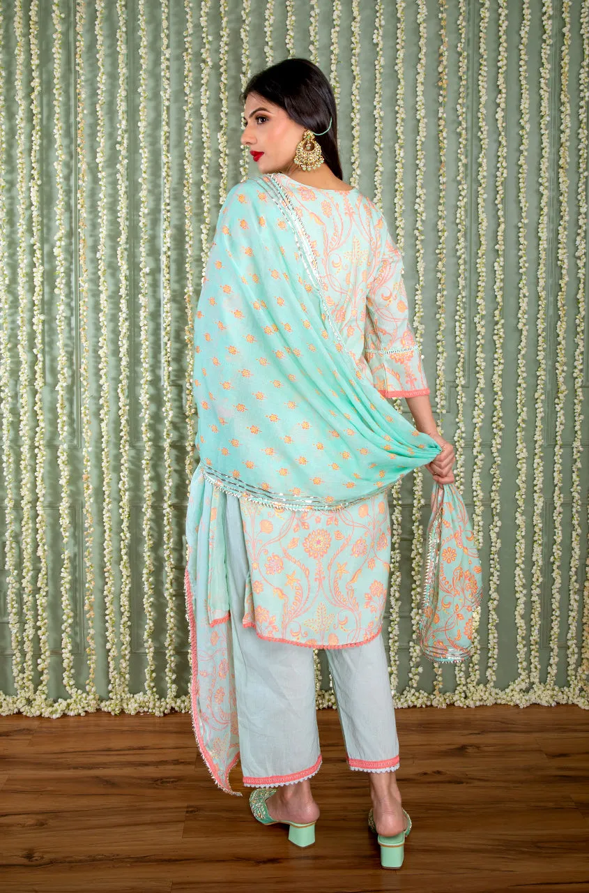 KHWAAB - Tea Green Three Piece Suit Set