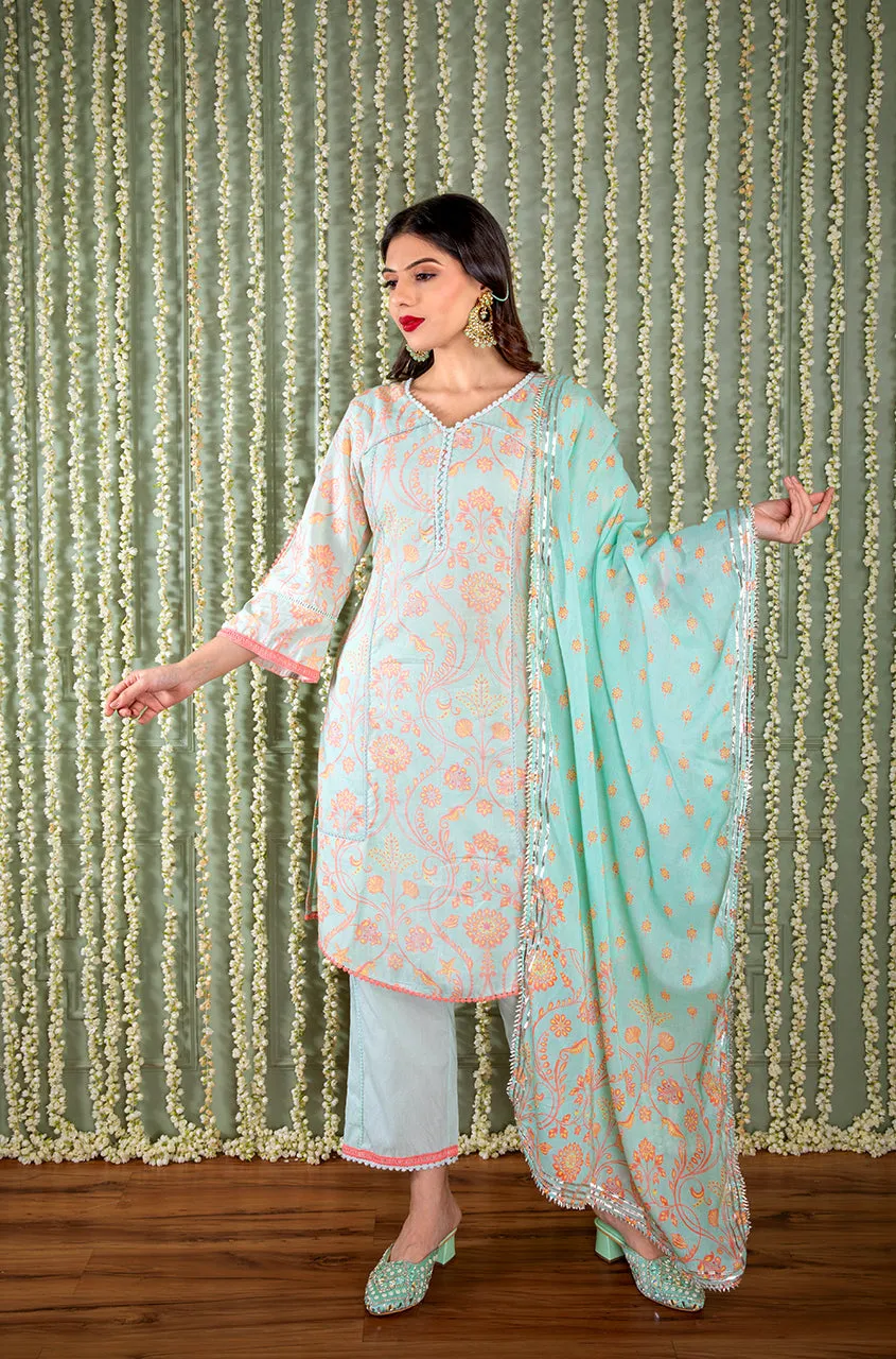 KHWAAB - Tea Green Three Piece Suit Set