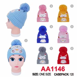 Kids Boys Girls Children Cute Rabbit Winter Warm Hats Caps With Pom AA1146