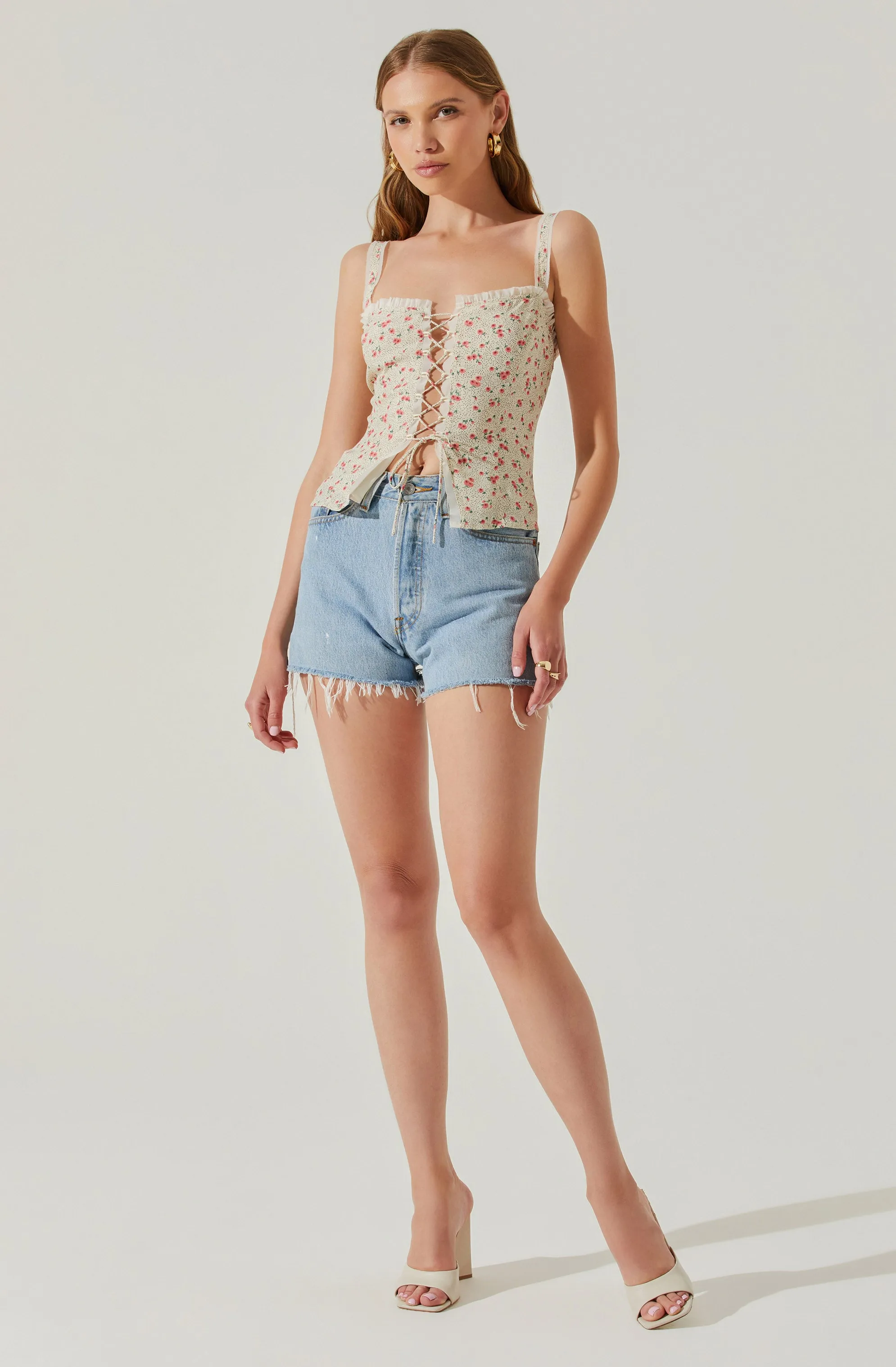 Lace Up Floral Cami Top