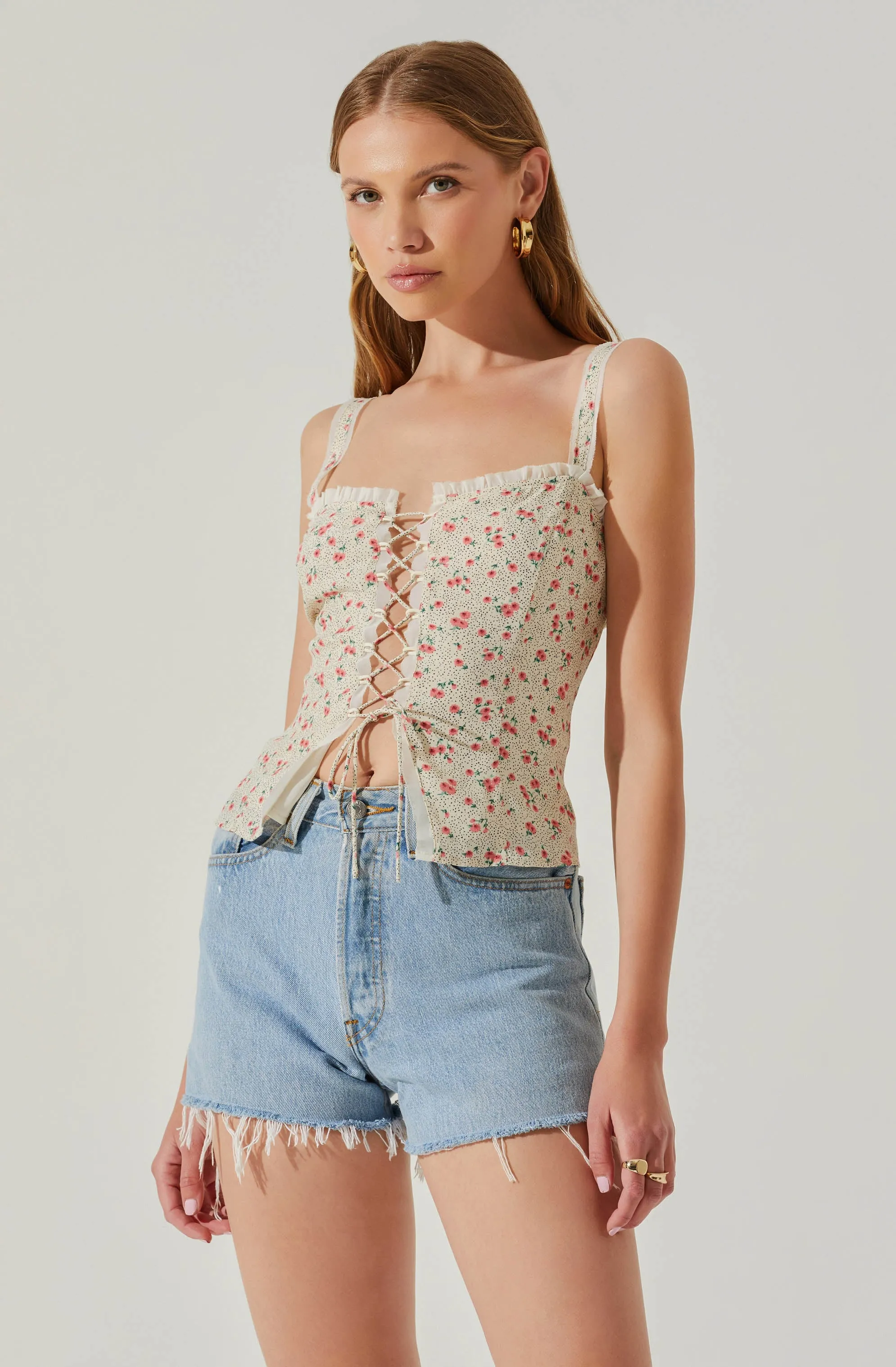 Lace Up Floral Cami Top