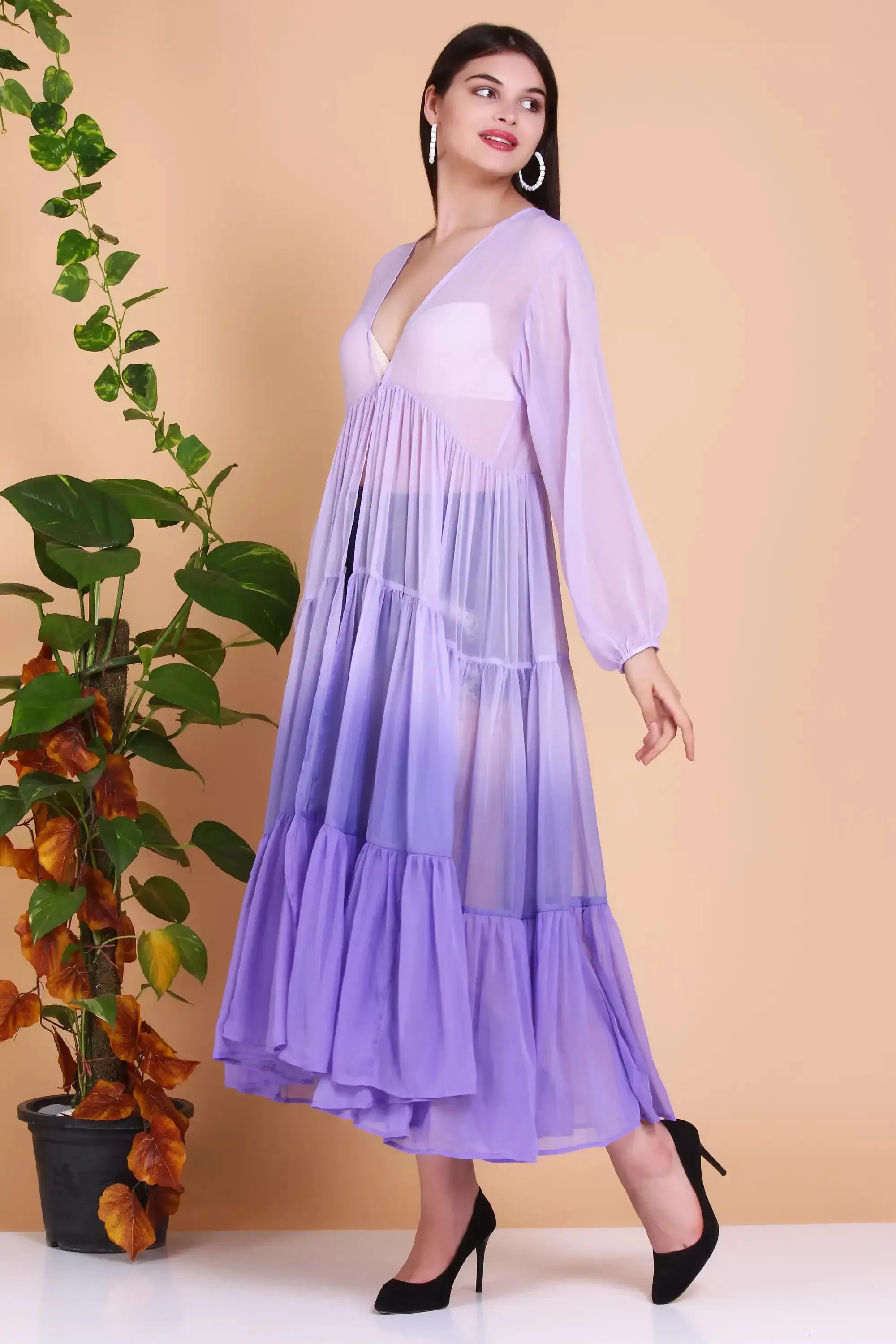 Lightweight Ombre Tiered Sheer Kimono